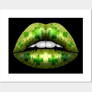 Green Lips With Shamrock For St Patricks Day Posters and Art